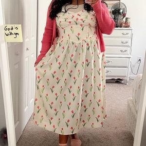 SHEIN CURVE Tulip Midi Dress in Ivory